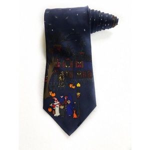 ALYNN 100% Silk Navy Blue Tie w Whimsical Halloween Design